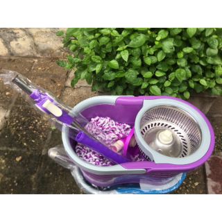 (Giá Hủy DIỆT) Bộ chổi lau nhà 360 độ  thùng xoay inox chất lượng cao dc tặng thêm 1 bông lau