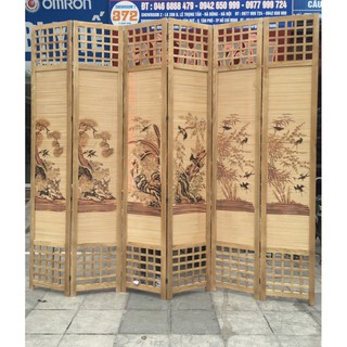 Bình phong khung gỗ tự nhiên nền mành