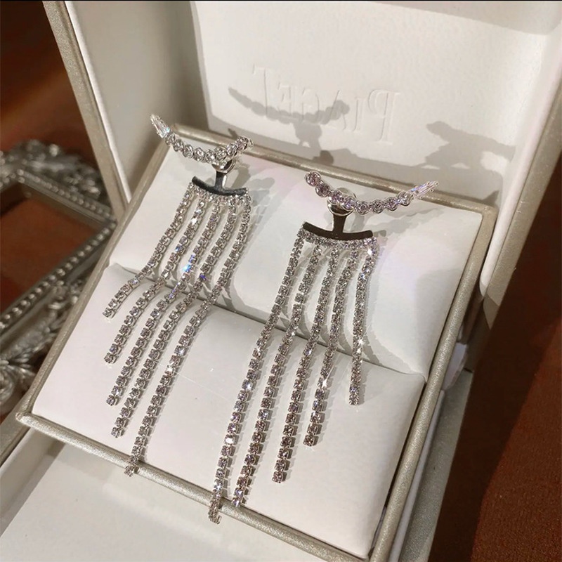 Bông Tai Tua Rua Dáng Dài Đính Đá Pha Lê Lấp Lánh Sang Trọng Cho Nữ