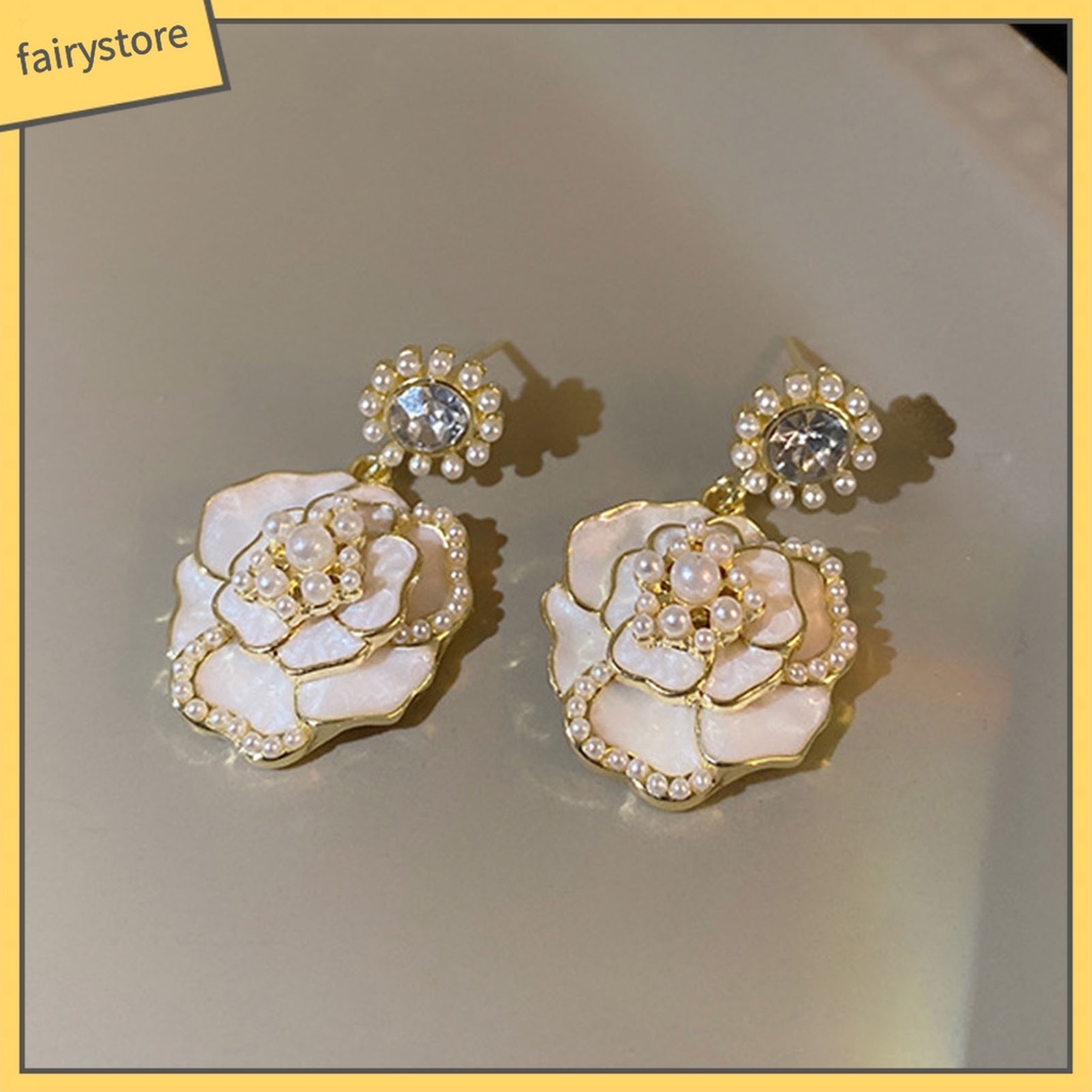 1 Đôi Bông Tai Hình Hoa Đính Ngọc Trai Giả Lấp Lánh