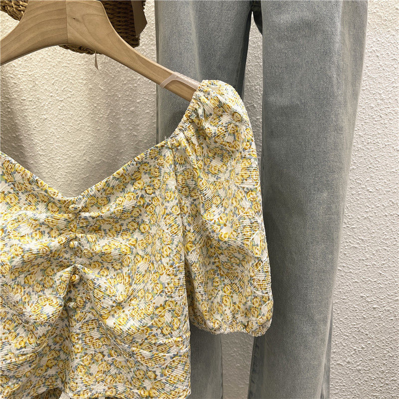 Áo lửng cột nơ trẻ hóa in hoa phong cách mùa hè cho nữ