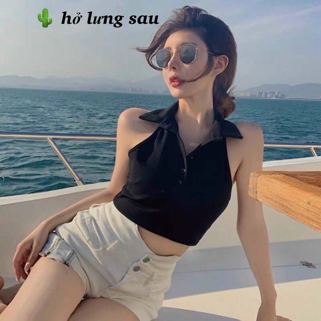 Áo croptop yếm cổ bẻ hở lưng sau siêu sang TTPK0039