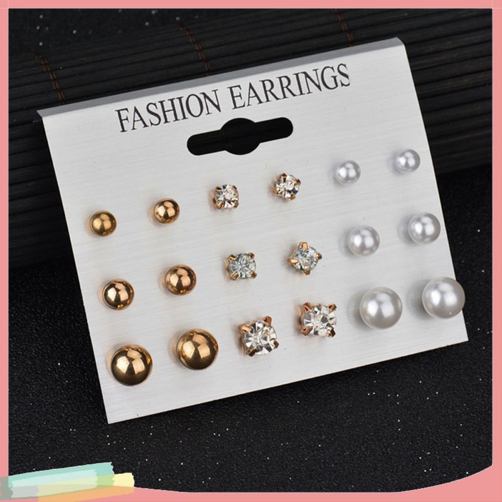 Bộ 9 Đôi Khuyên Tai Đính Đá Và Ngọc Trai Giả Thời Trang