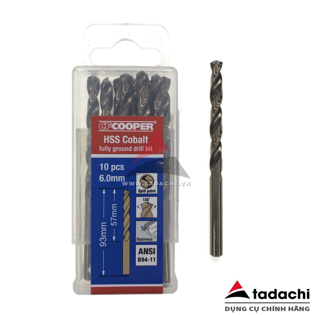 Mũi khoan thép, Inox HSS-Cobalt 5% 5.0-10.0mm CFCooper  | DCSG