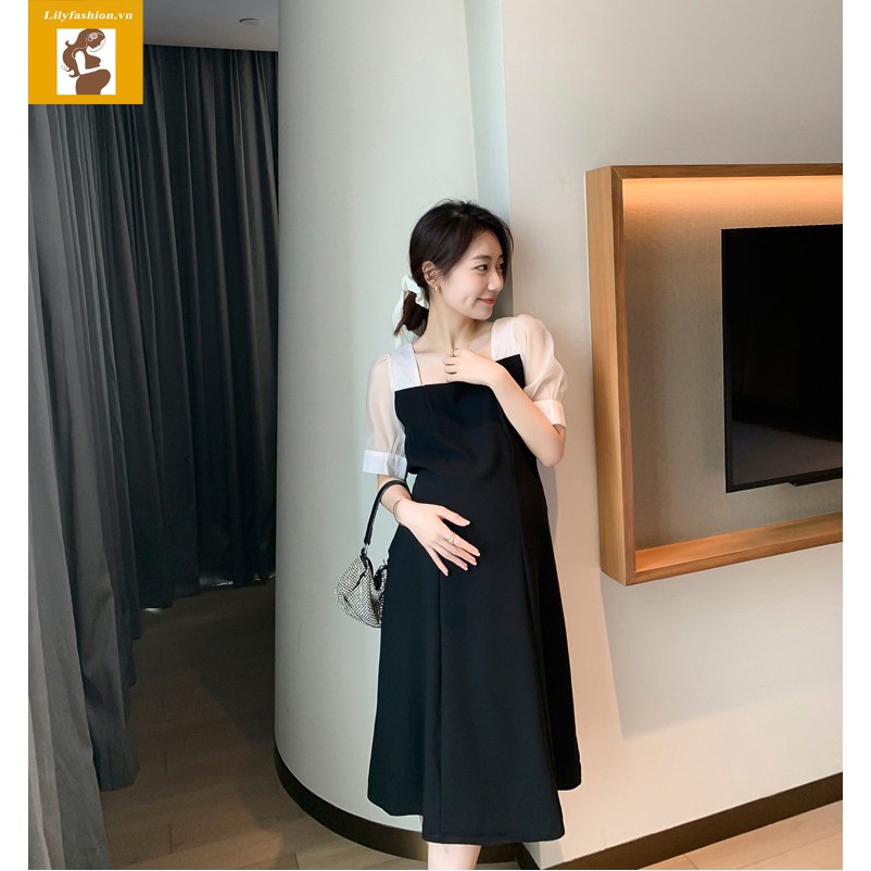 Váy đầm bầu tay trắng thiết kế công sở, dự tiệc cho mẹ bầu phog cách hàn quốc sang trọng lịch sự mới mùa hè