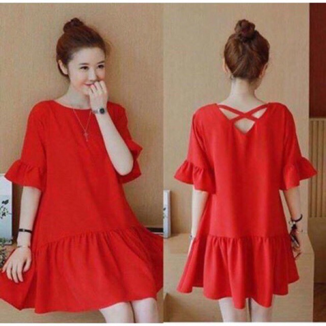 Đầm váy freesize đỏ đan dây sau