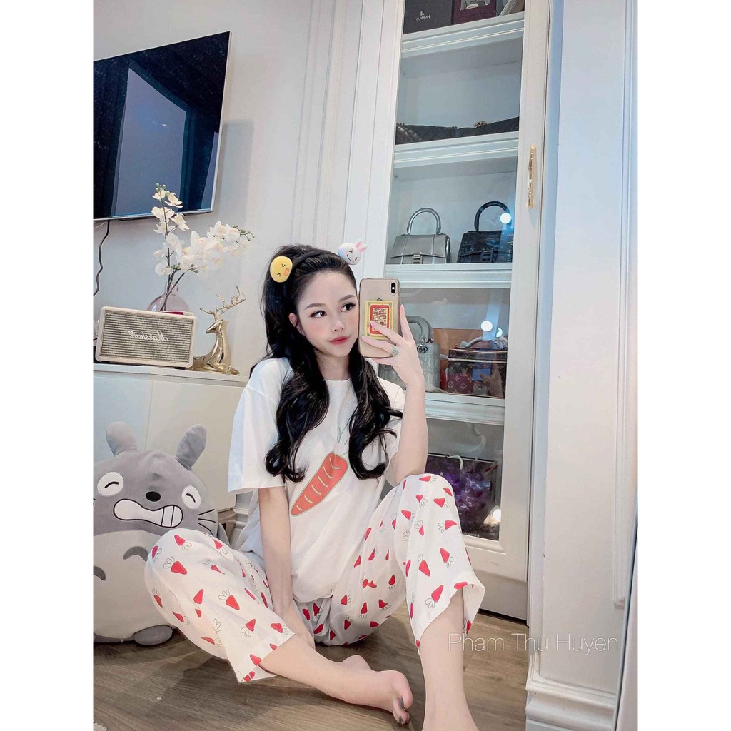 Bộ ngủ áo thun quần đũi họa tiết hoa quả siêu cute