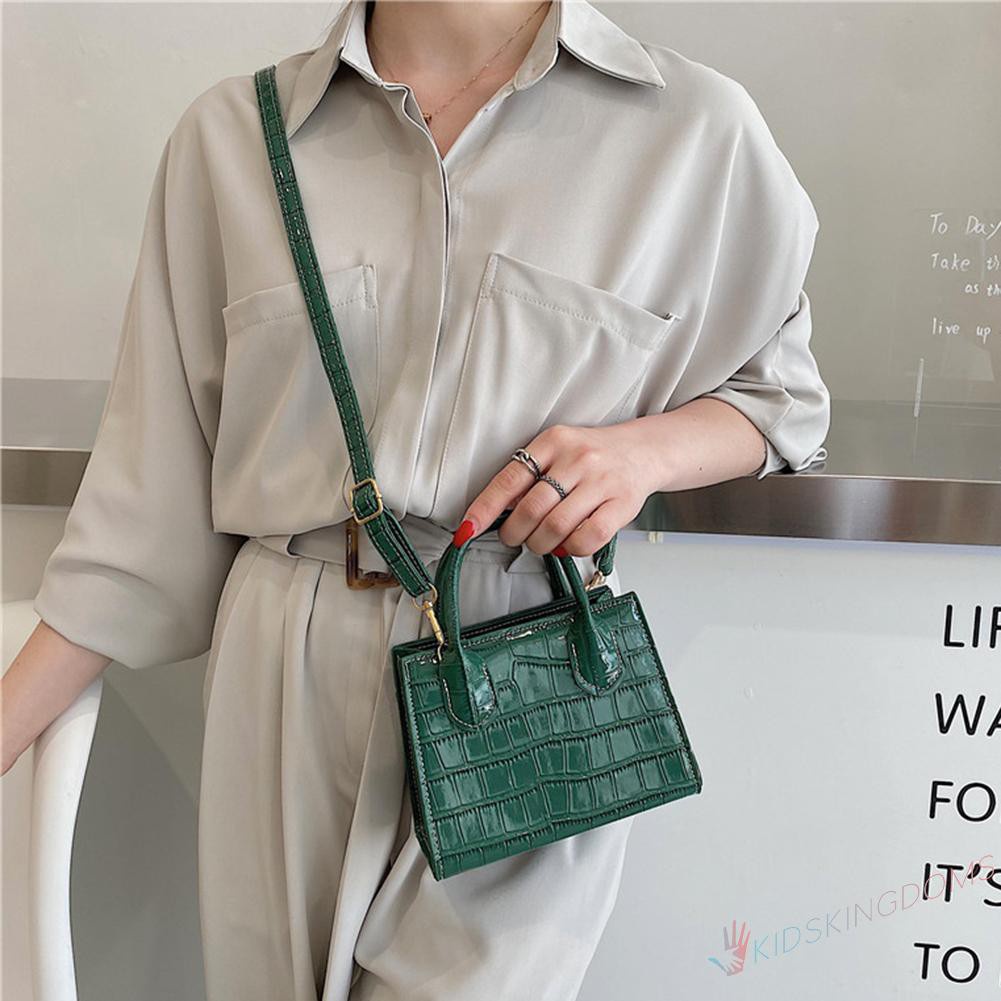 【Big Sale】Retro Women Alligator Pattern Pure Color PU Shoulder Bag Top-handle Handbag