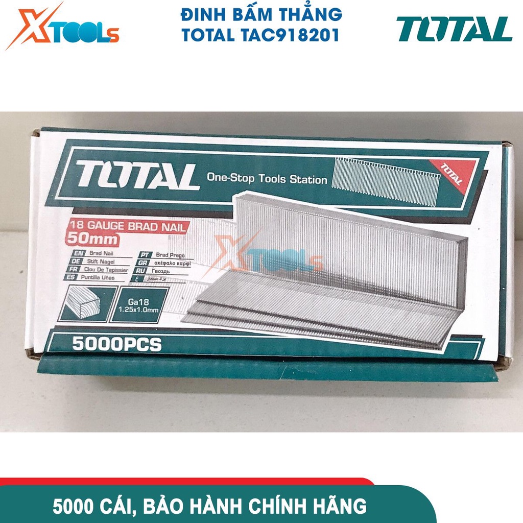 Đinh ghim bấm gỗ thẳng Total 15-50mm 5000 ghim | ga18,1,25X1,0mm dùng cho kìm bấm ghim [CHÍNH HÃNG][XTOOLS]