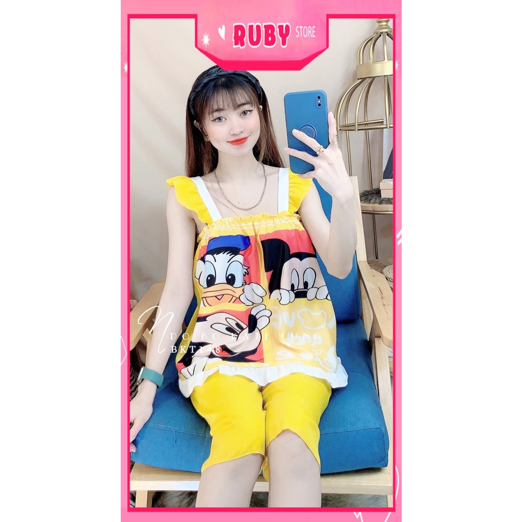 Đồ bộ nữ mặc nhà chất kate mềm mát in hình hoạt hình họa tiết dễ thương BKT148