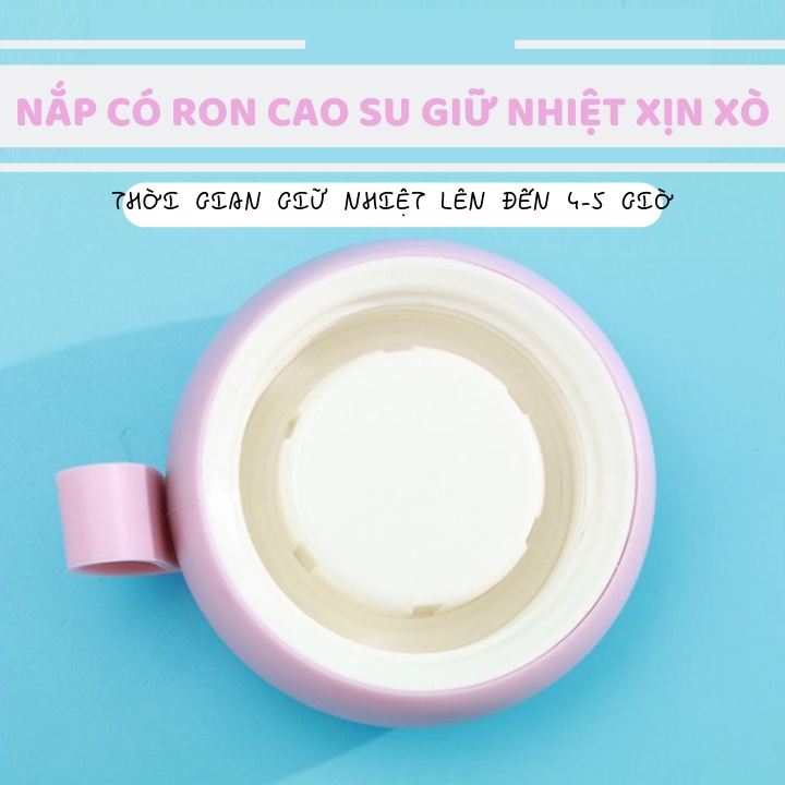 Bình nước giữ nhiệt mini lõi inox 304 dung tích 320ml họa tiết hoạt hình nhiều màu sắc bọc nhựa lúa mạch BWB-005