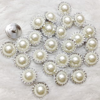 Khuy áo hạt trai viền bạc cúc ao thanh lịch size 2.2cm dùng đính kết com lê vest dạ