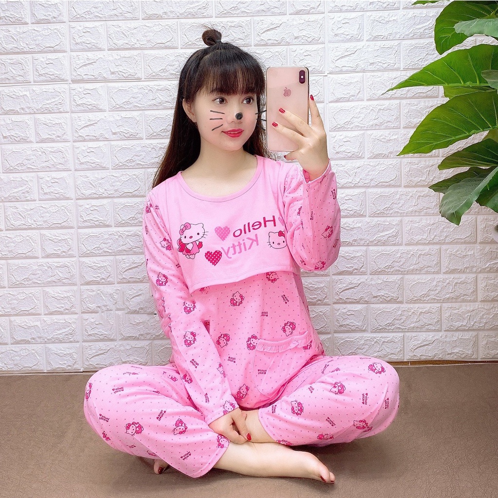 Bộ bầu - bộ sau sinh - cho con bú - chất liệu cotton ( hello kitty - QDTD - 020 )