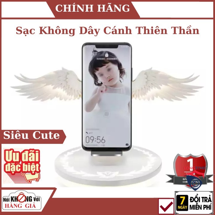 Sạc không dây cánh thiên thần , có đèn led đổi màu , Đế sạc nhanh không dây , có đèn led siêu cute