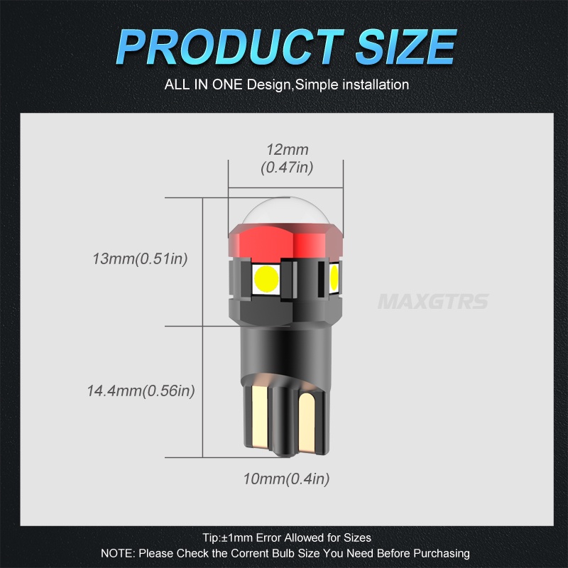 Set 2 bóng đèn MAXGTRS T10 W5W LED 3030 SMD 168 194 12V nhiều màu sắc tùy chọn hỗ trợ đọc sách dành cho xe hơi