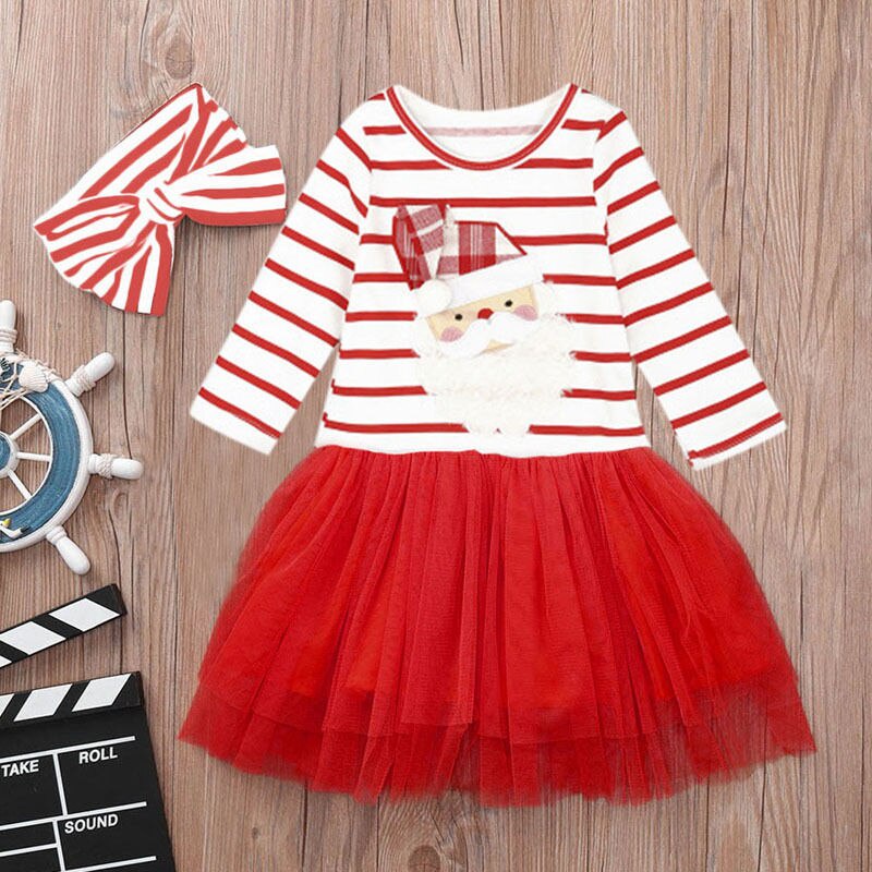 Cô gái Santa Claus Sọc Băng đô hai mảnh Bộ váy trẻ em