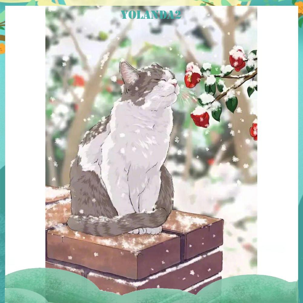 Bộ Tranh Đính Đá 5d Tự Làm Hình Mèo Tuyết Độc Đáo