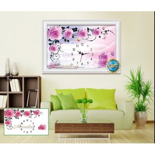 Tranh đính đá đồng hồ hoa hồng kt 80x53cm