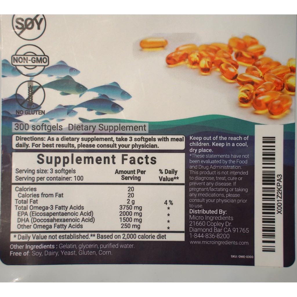 Viên Dầu Cá Micro Ingredients Omega 3 Fish Oil - 300 Viên