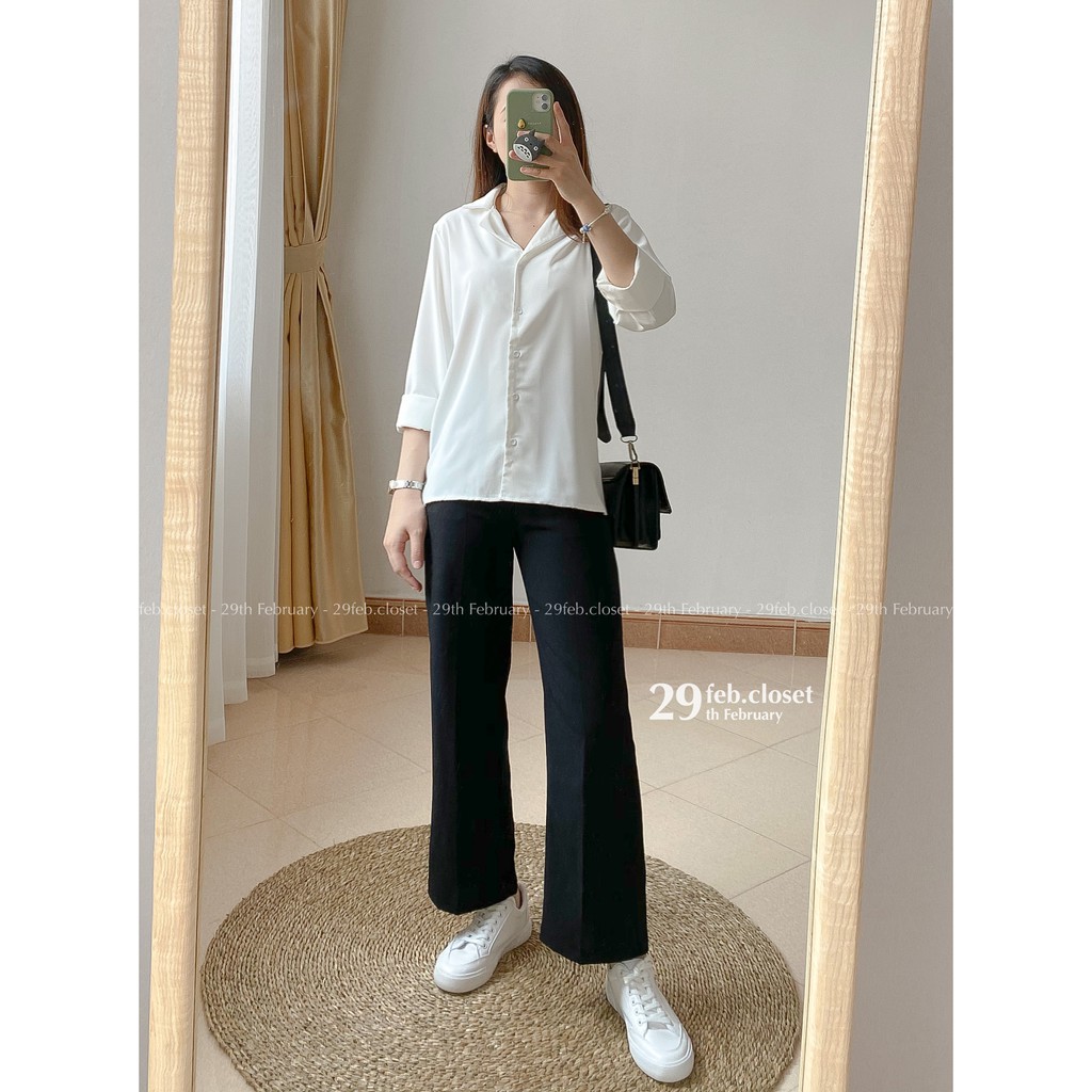 Quần culottes cạp cao khóa kéo cạnh