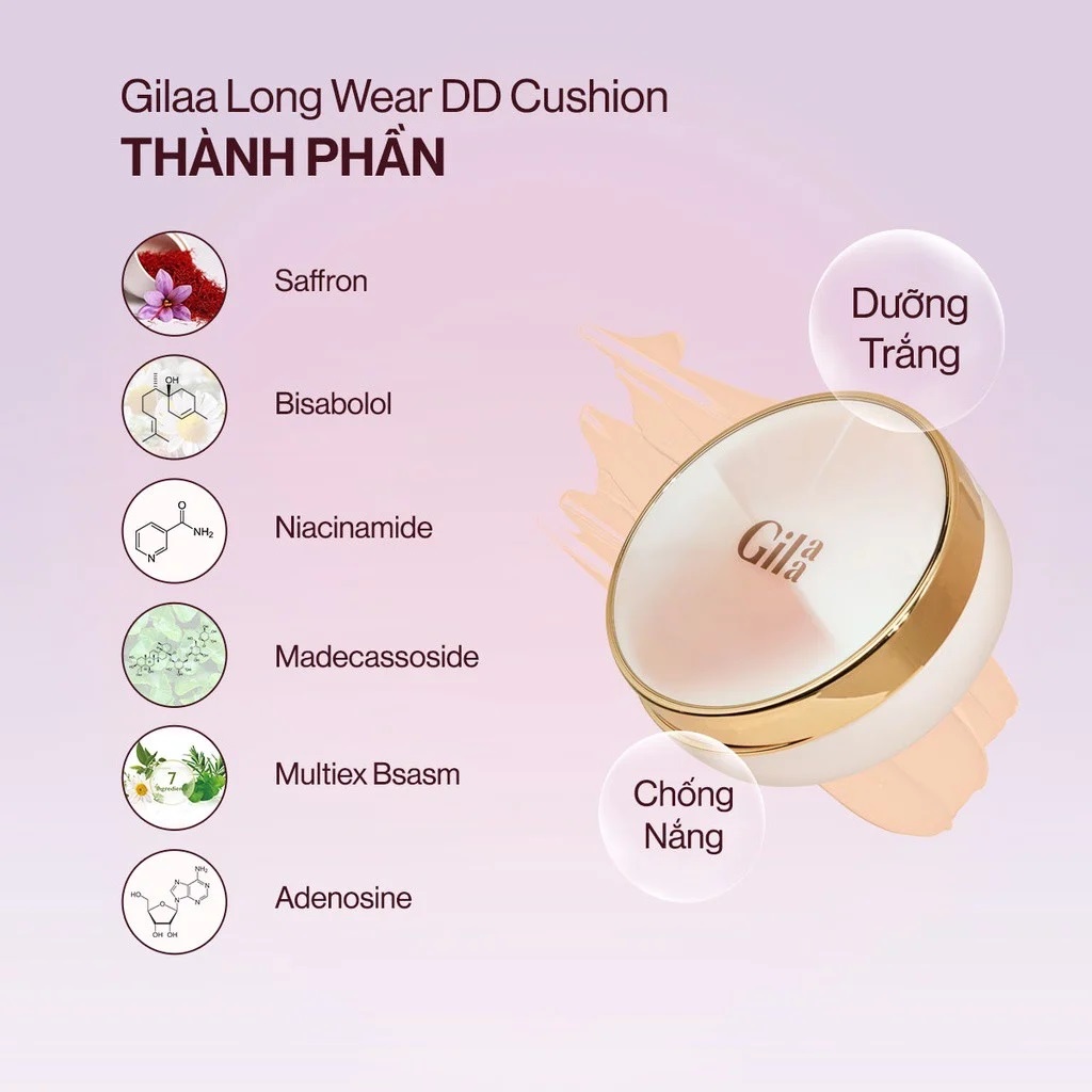 Phấn Nước Che Phủ, Kiềm Dầu Mỏng Mịn GILAA Long Wear DD Cushion SPF50+ PA+++ - Có Tem Phụ