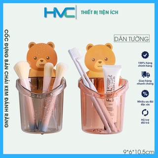 Cốc gấu dán tường đựng bàn chải đánh răng, cốc đựng kem đánh bàn chải nâu đựng kem đánh răng
