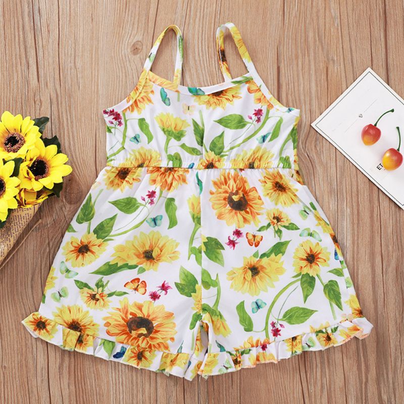 Bộ Áo Liền Quần Không Tay In Hoa Hướng Dương Dễ Thương Dành Cho Bé Gái