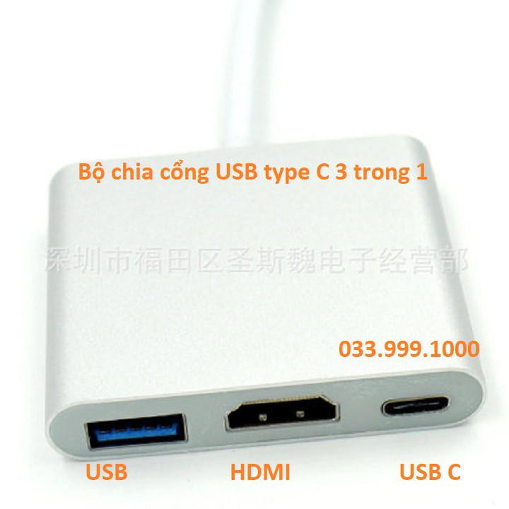 [Mã ELFLASH5 giảm 20K đơn 50K] ADAPTER USB C HUB CHUYỂN ĐỔI 3 IN 1 USB C TO HDMI + USB C + USB B