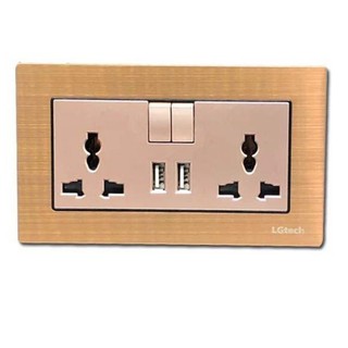 Ổ cắm điện âm tường usb mặt đôi viền kim loại-F71-066 - Hàng Chính Hãng