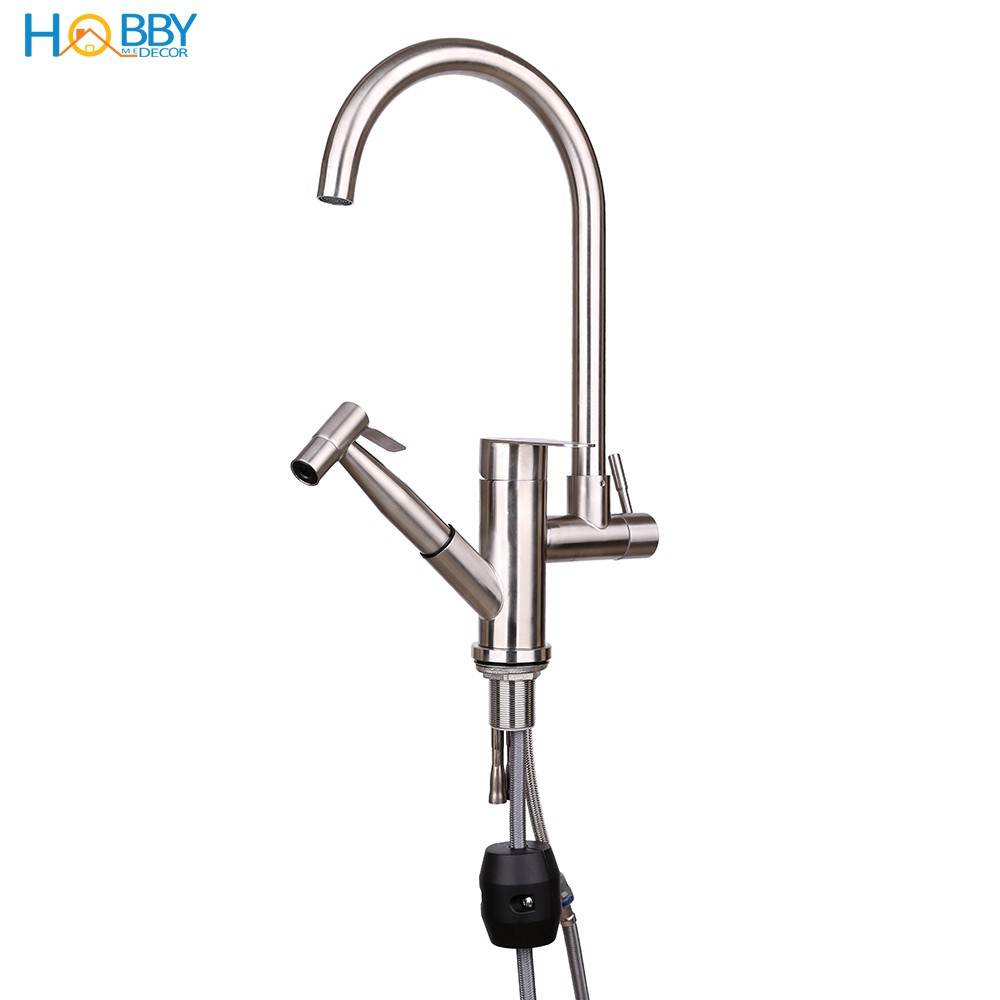 Vòi rửa chén nóng lạnh đa năng có vòi xịt rửa chậu Hobby Home Decor RCG inox 304