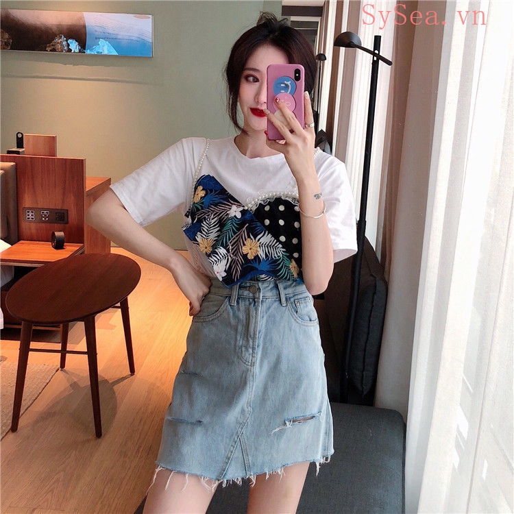 Áo thun nữ tay ngắn dáng rộng phong cách Hàn Quốc