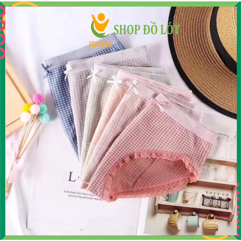 Quần lót cotton kháng khuẩn kẻ caro co giãn 4 chiều freesize 40-55kg LOTNU02