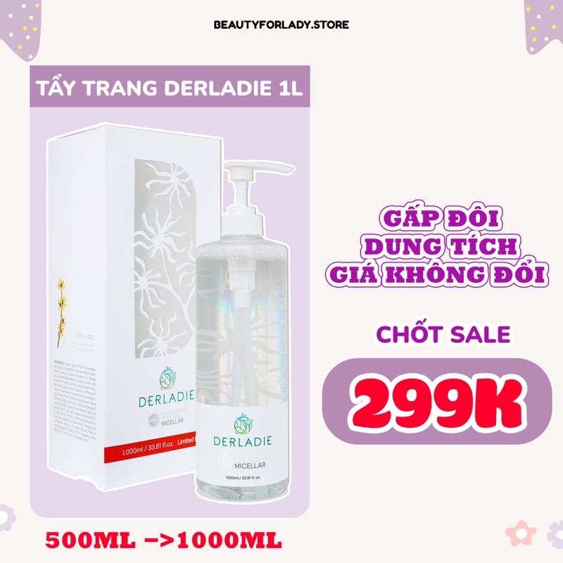 [ TẶNG BÔNG 80 MIẾNG ] NƯỚC TẨY TRANG SẠCH SÂU DERLADIE 1000ML