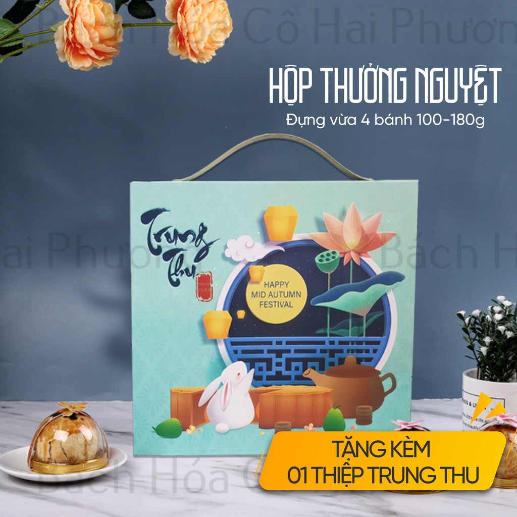 [FREESHIP] Hộp trung thu 4 bánh (4 bánh 100-180g). - Tặng kèm thiệp trung thu, khay chia ngăn - KT Hộp 20.5x20.5cm