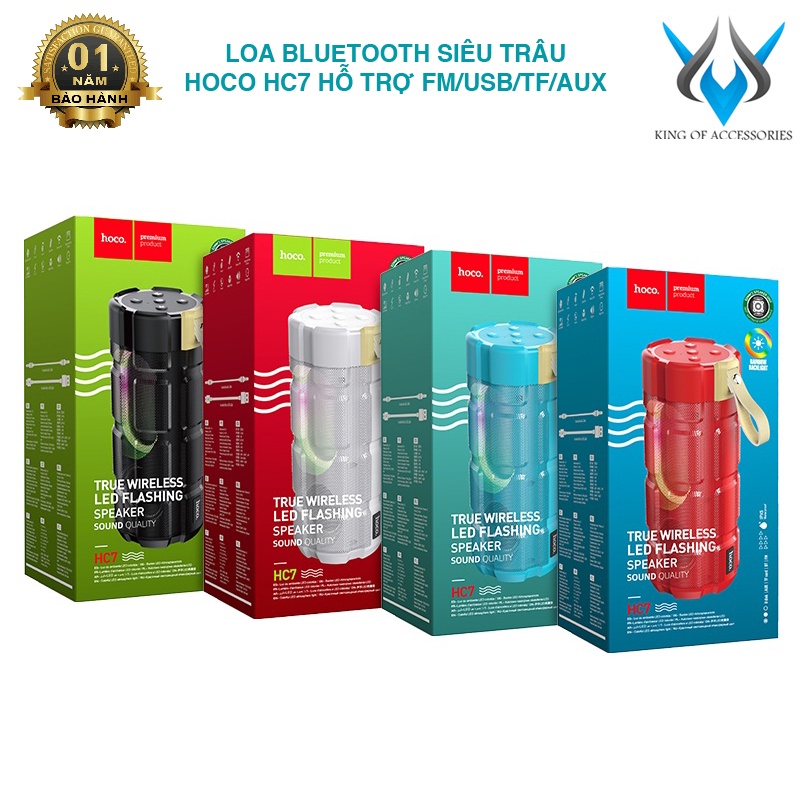 Loa bluetooth siêu bền Hoco HC7 5.0 đèn led công suất 10W (NHIỀU MÀU)