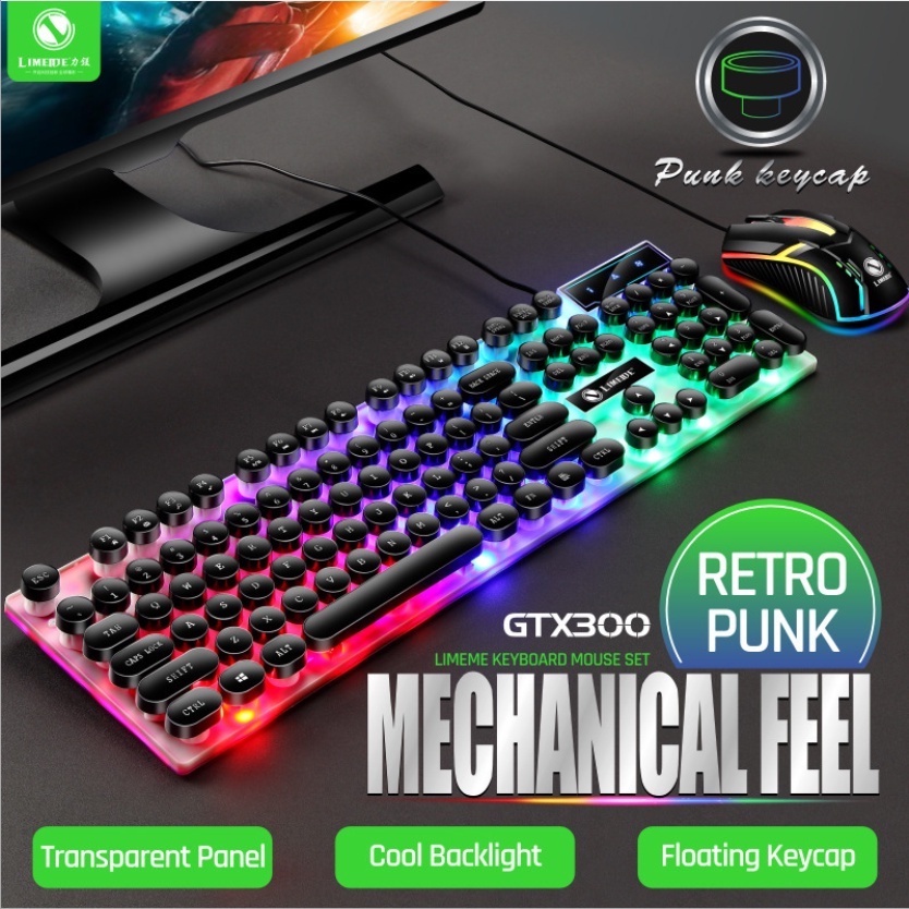 Bàn Phím Máy Tính Gaming Nút Tròn Chính Hãng Limei GTX300 Kèm Chuột Có Dây Chuyên Game Có Đèn LED Ấn Tượng