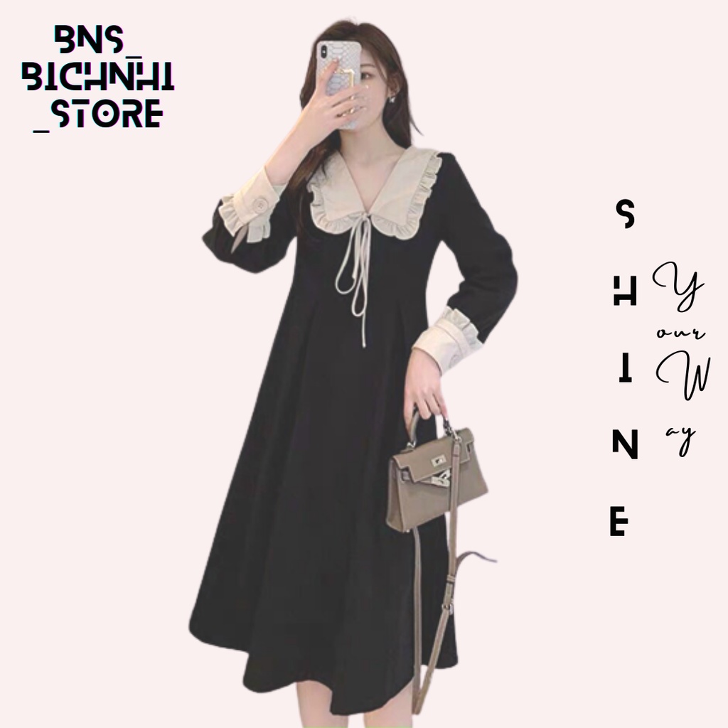 ĐẦM TIỂU THƯ TAY DÀI CỔ BÈO DÁNG SUÔNG D0007 - BNS