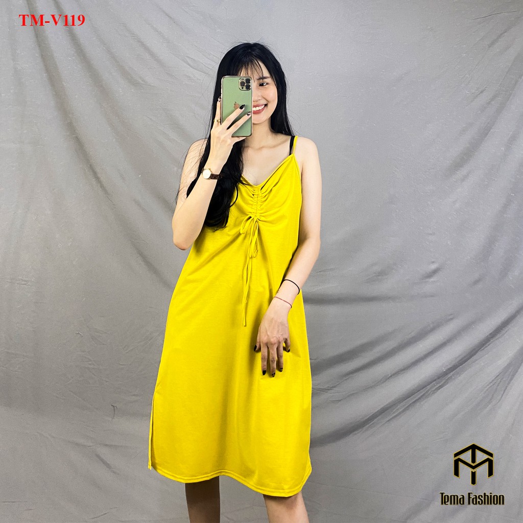 Váy đầm suông 2 dây nữ - Váy 2 dây nữ dáng dài rúm ngực xẻ tà siêu xinh | BigBuy360 - bigbuy360.vn