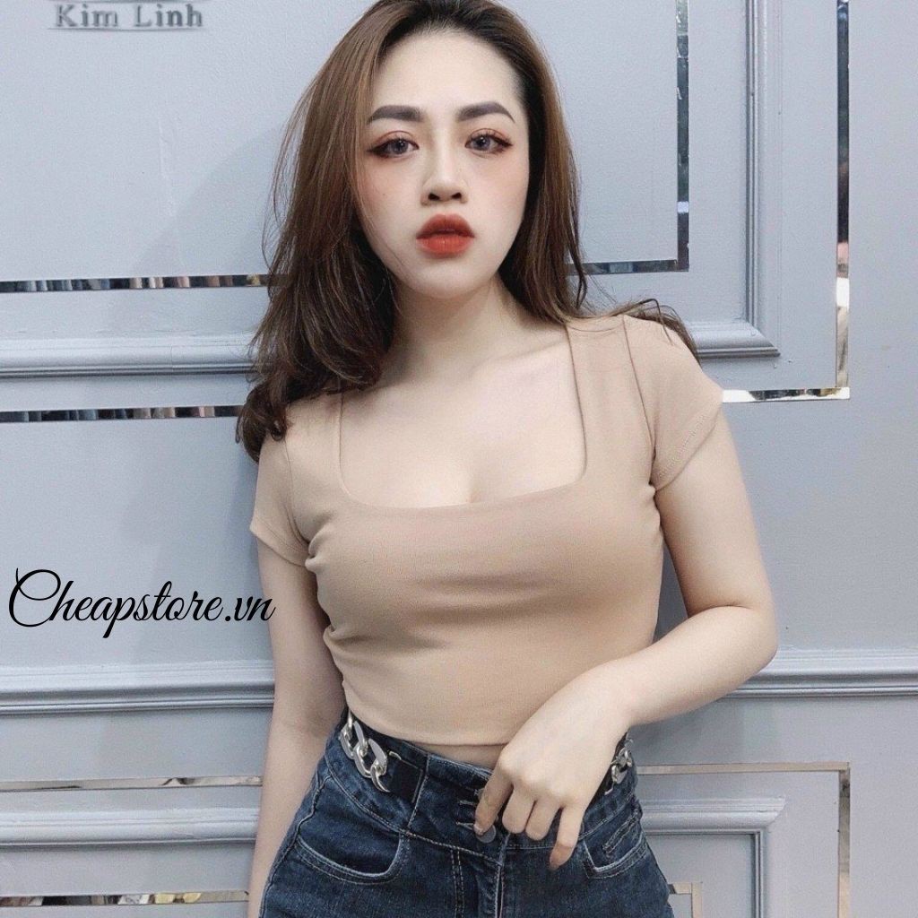 Áo thun croptop cổ U form ôm tay ngắn chất đẹp, hottren 2021 - Áo phông cổ U cộc tay chất zip  nhiều màu sắc | BigBuy360 - bigbuy360.vn