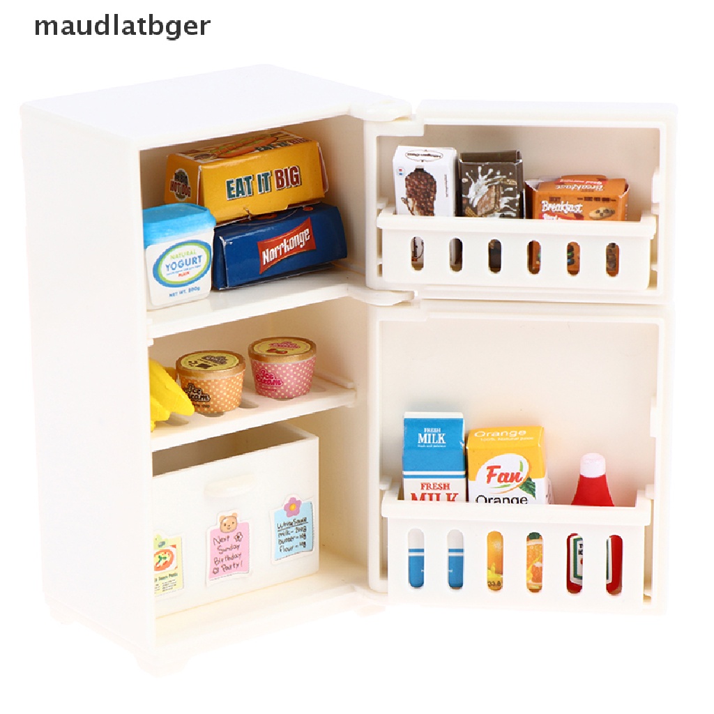 MGER 16Pcs/Set 1:12 Doll House Freezer Model White Refrigerator Kitchen Furniture Toy .