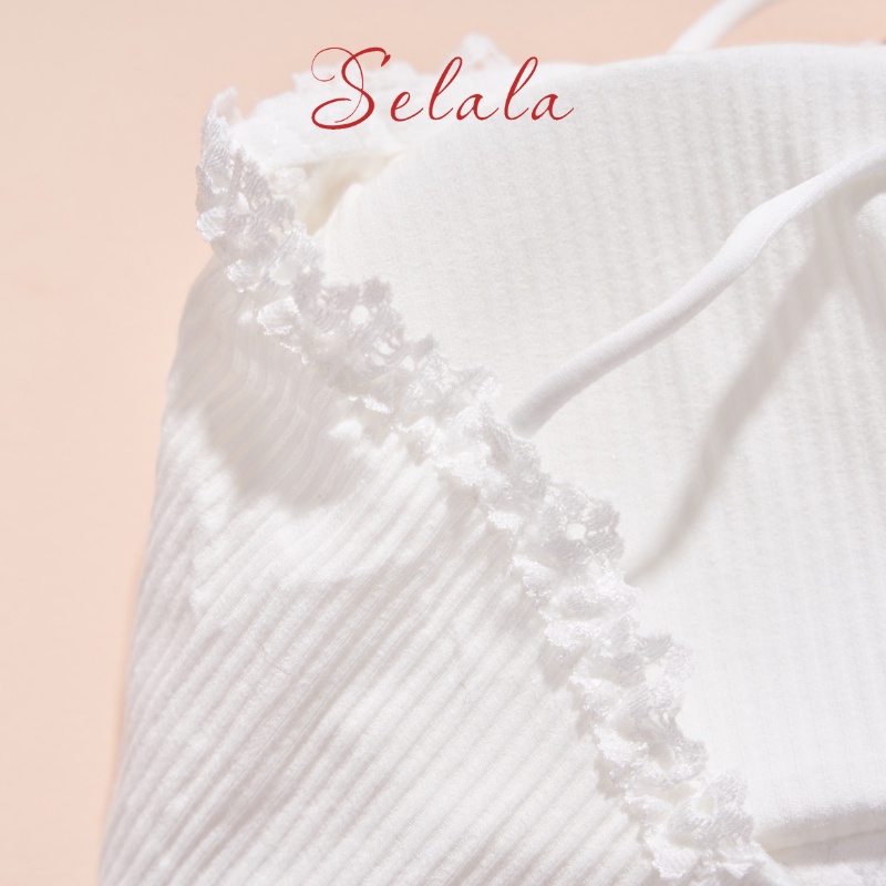Áo Bra Selala Cotton Gân Tăm Dáng Croptop Kết Hợp Viền Ren Sexy Br24