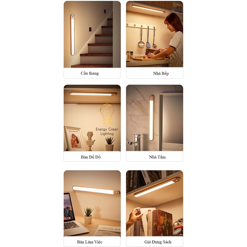 Đèn Led Dán Tủ Cảm Biến Thân Nhôm Cao Cấp Energy Green Lighting WH-L01-GY - 60-80cm- 3 Chế Độ Ánh Sáng
