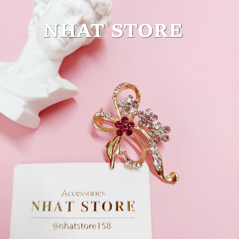 Ghim cài áo vets nữ đính đá, cài áo nữ hình nơ Nhat Store