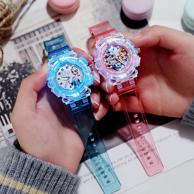 (Chuyên sỉ) Đồng Hồ Trẻ Em ELSALED22A Hình Công Chúa Elsa Đèn Led 7 Màu Cho Bé Gái (Hình Chụp Thật)