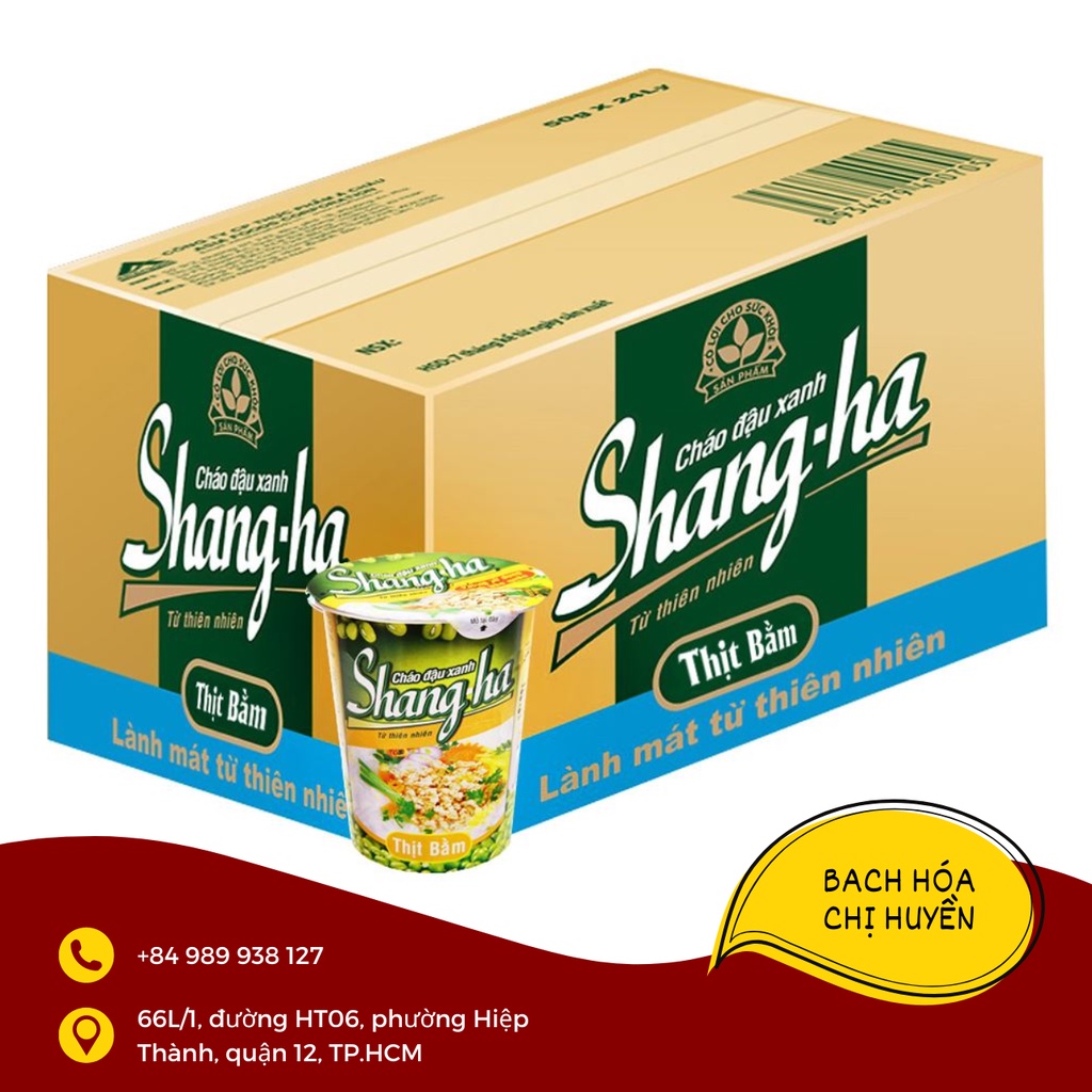 Thùng 24 ly cháo đậu xanh Shang-ha vị Thịt bằm