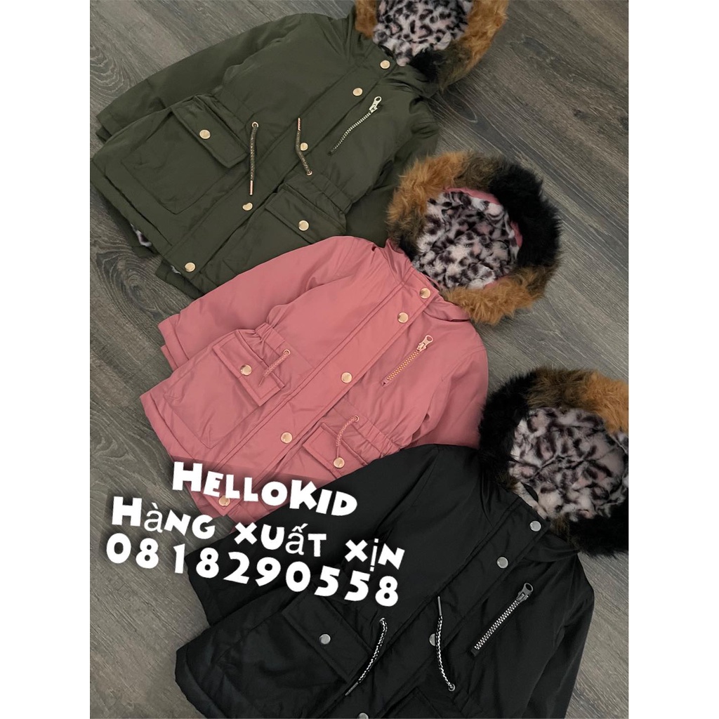 A606-Áo khoác parka TU lót lông báo rút eo bé gái