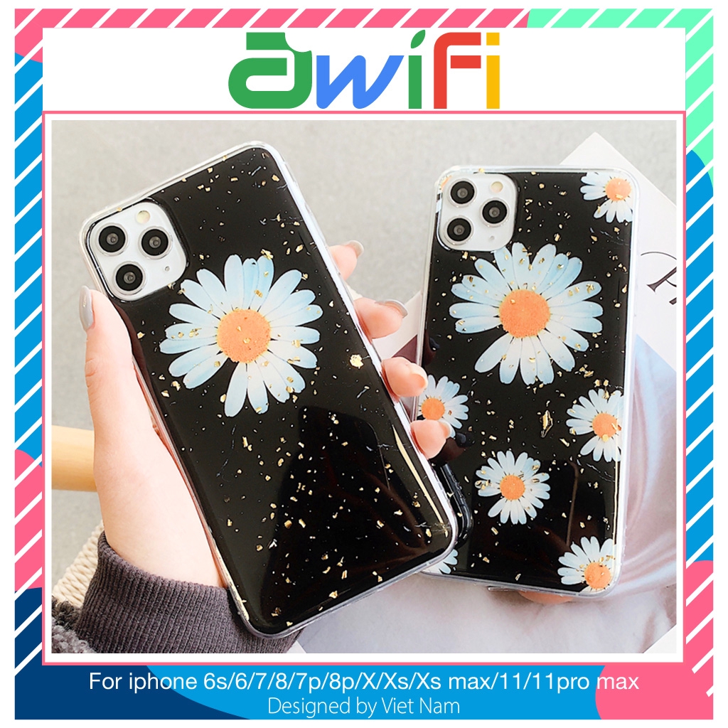 Ốp iphone - Ốp lưng Hoa cúc Daisy kim tuyến 6/6s/6plus/6splus/7/8/7plus/8plus/x/xs/xsmax/11/11promax - Awifi Case