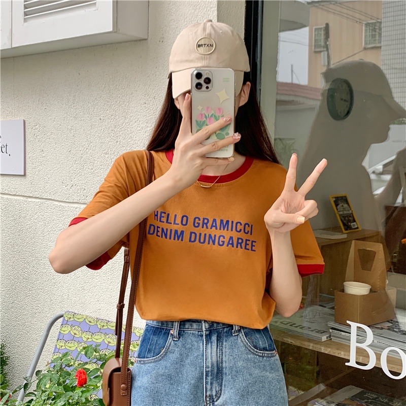 SUXI Áo Thun Ngắn Tay Cổ Tròn In Chữ Đơn Giản Thời Trang Mùa Hè Cho Nữ