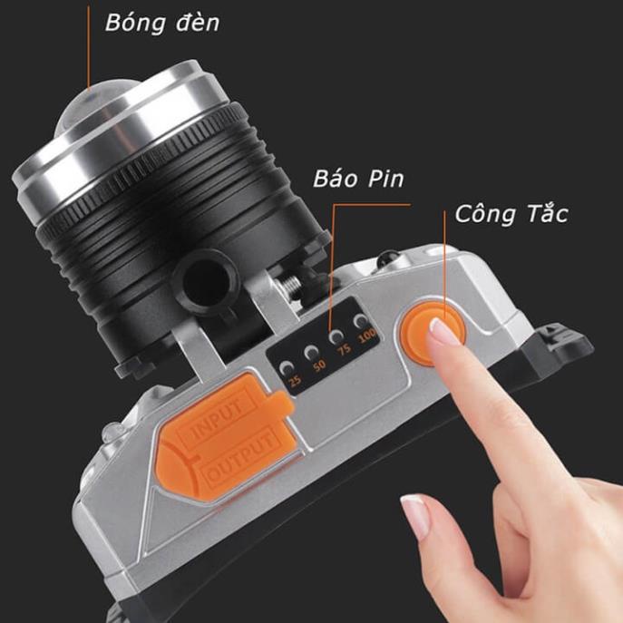 Đèn pin đội đầu 1 bóng cảm biến  siêu sáng chiếu xa 200m, chống thấm nước, Zoom xa gần