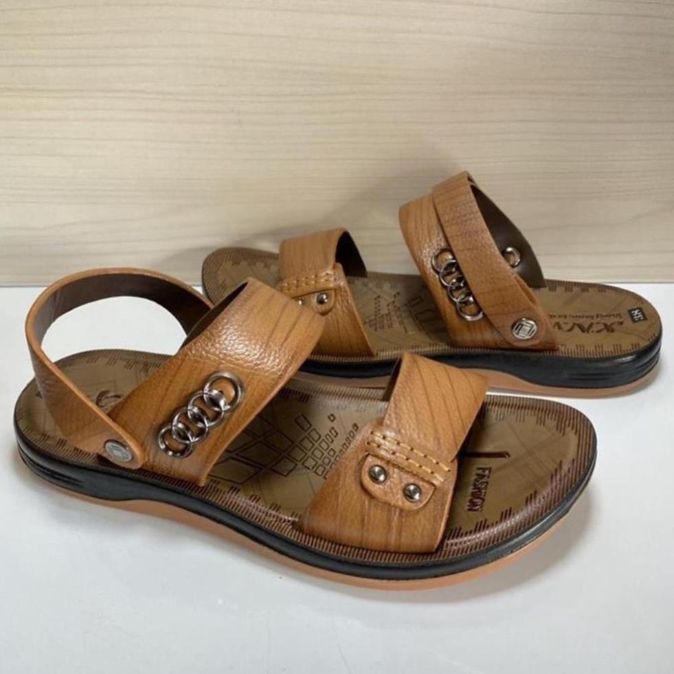 ❄ VN Dép da nam , đế kếp dép tăng chiều cao 2cm Xăng đan Sandal nam da bò quai ngang quai hậu cao cấp 🌳